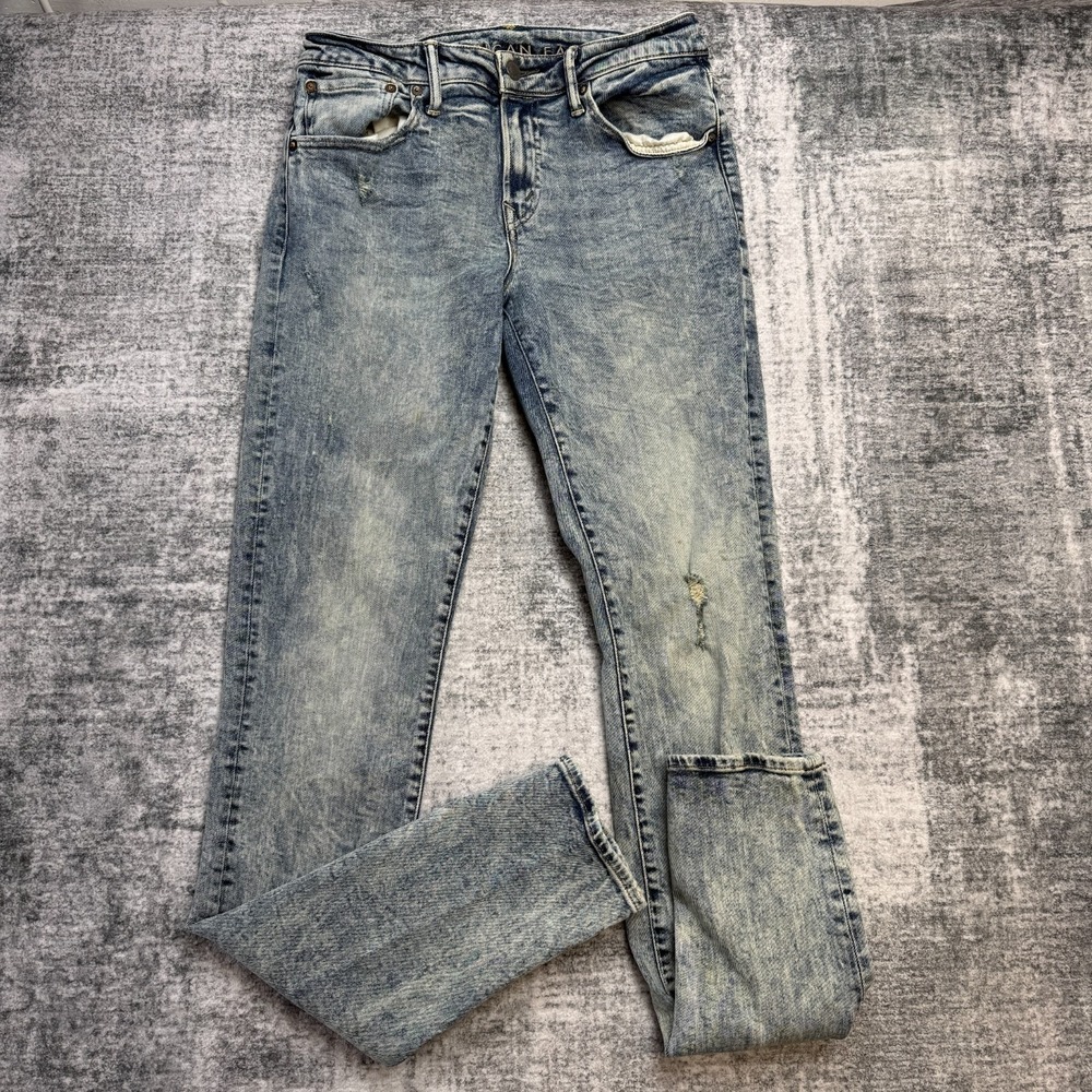 American Eagle Jeans Mens 32x36 (30x36) Acid Wash Slim Taper Flex Biker Distress
